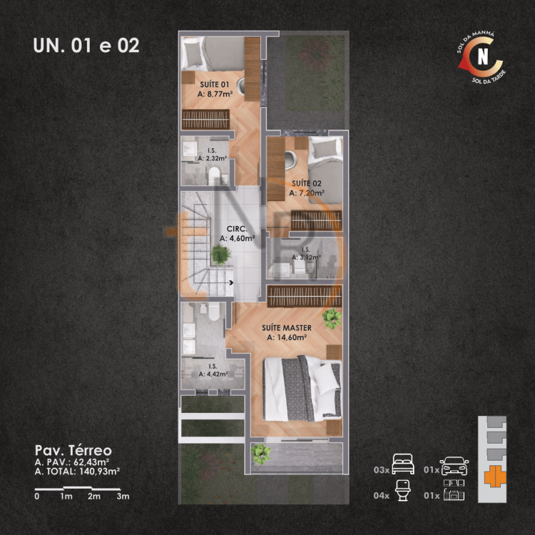 Pronto! Triplex 03 Dorm 02 Vagas próximo ao Carrefour 24hrs!