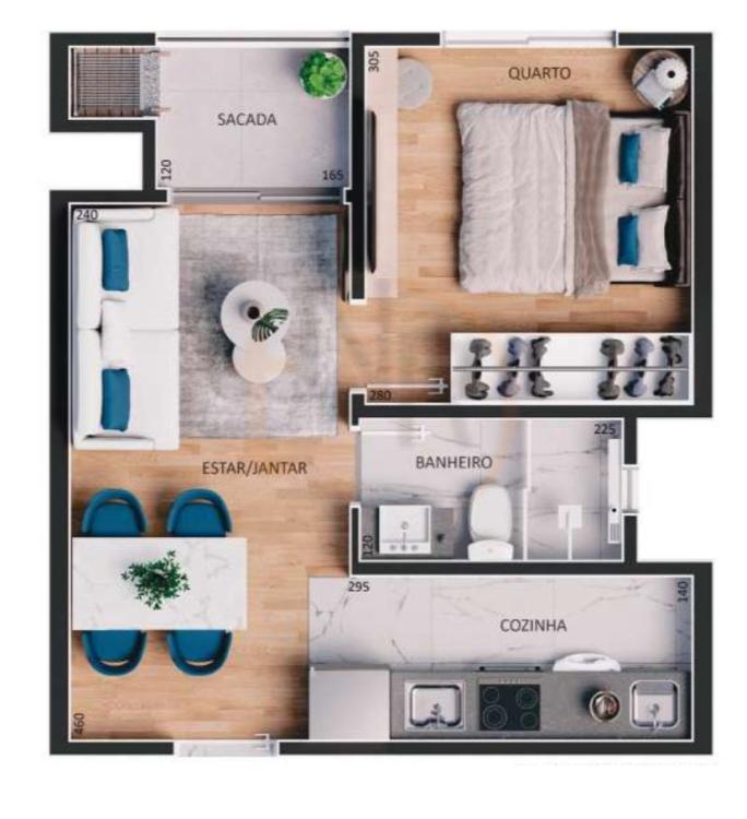 Apartamento de um dormitório com sacada com churrasqueira